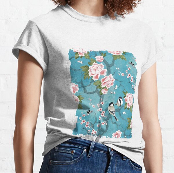 Chinoiserie birds in turquoise blue Classic T-Shirt