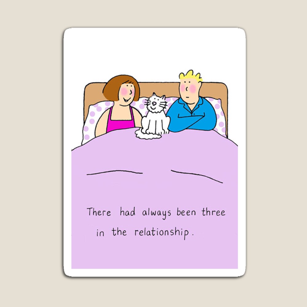 Cartoon Couple and their Cat in Bed