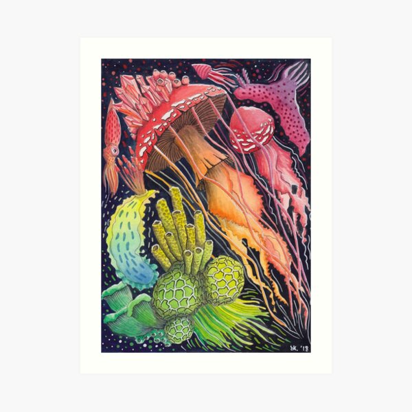 Mushroom Jellyfish - Rainbow Painting Art Print