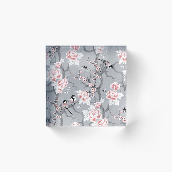 Chinoiserie birds in grey Acrylic Block