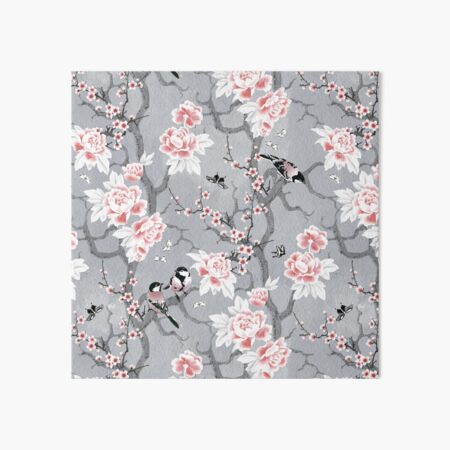 Chinoiserie birds in grey Art Board Print