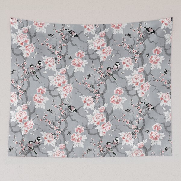 Item preview, Chinoiserie birds in grey designed and sold by adenaJ.