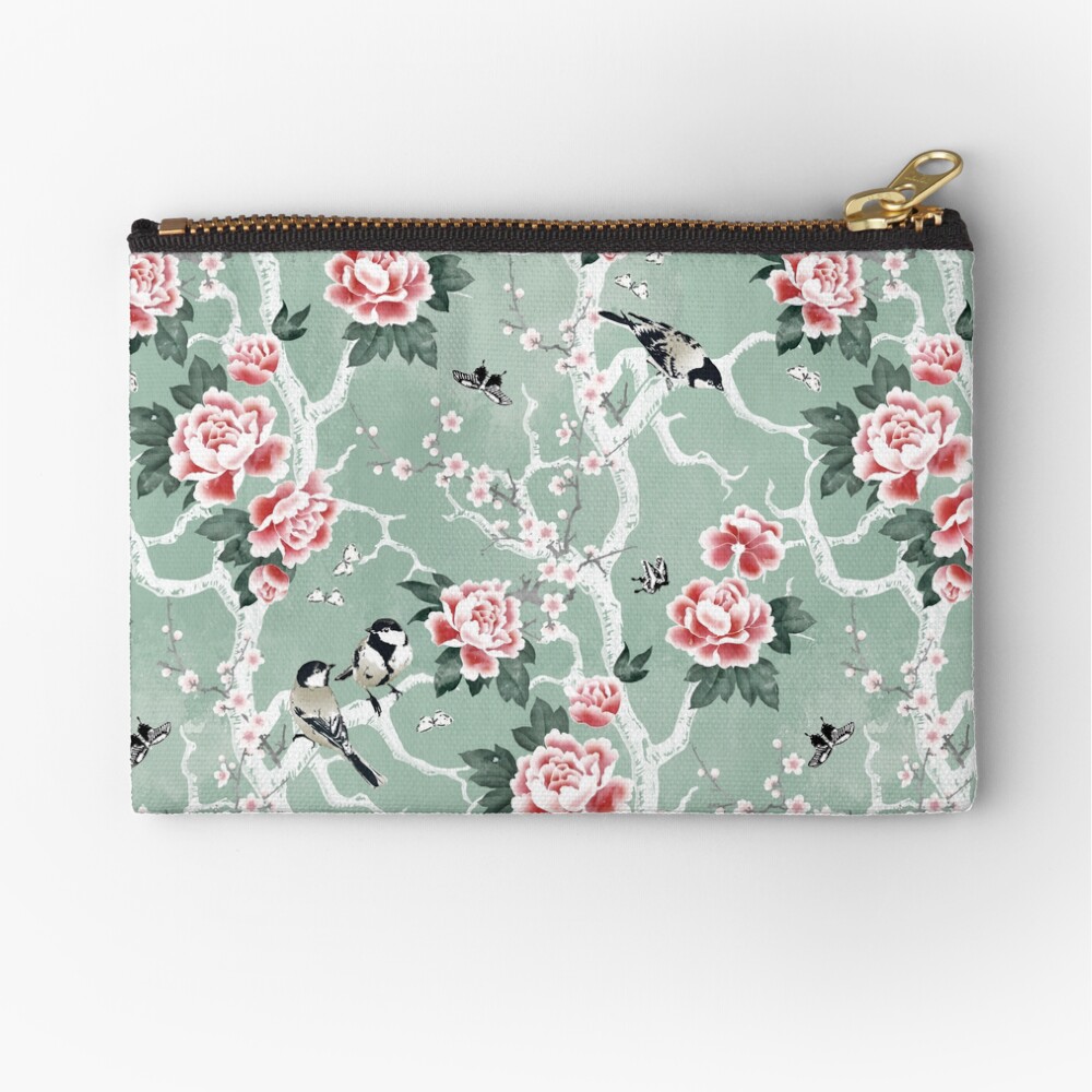 Chinoiserie birds in green Zipper Pouch