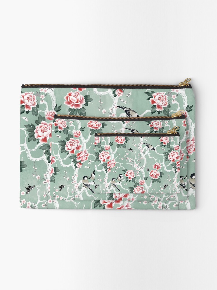 Alternate view of Chinoiserie birds in green Zipper Pouch
