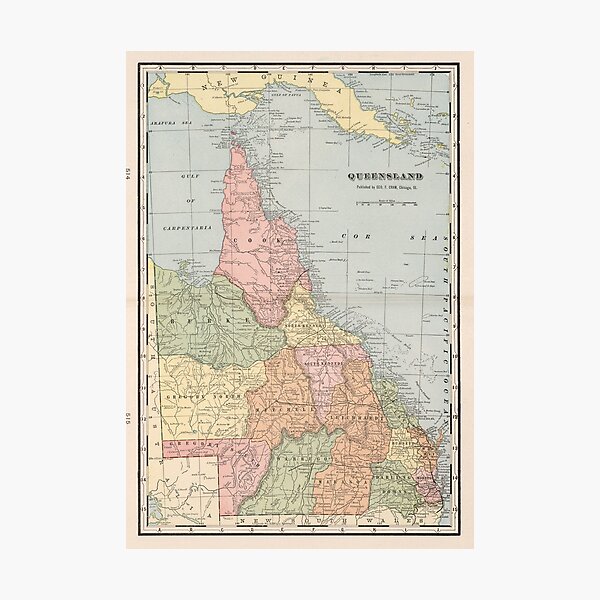 Vintage Map of Queensland Australia (1901) Photographic Print