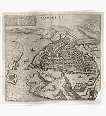 Vintage Pictorial Map of Marseille France (1575) Poster