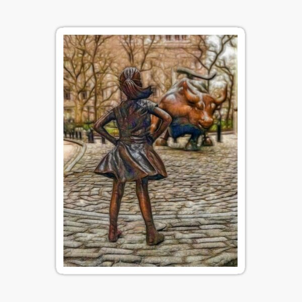 Fearless Girl And Wall Street Bull Statue - New York Sticker