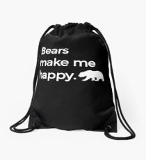 Bears Make Me Happy Grizzly Black Brown Graphic Drawstring Bag