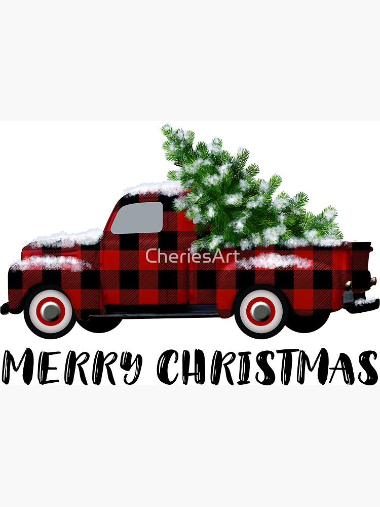 Buffalo Plaid Vintage Truck with Christmas Tree by CheriesArt