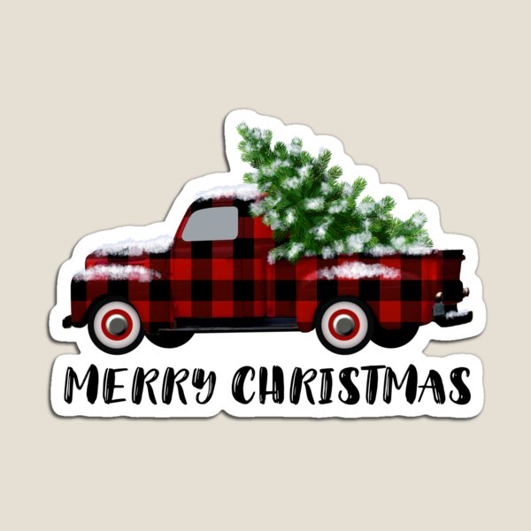 Buffalo Plaid Vintage Truck with Christmas Tree Magnet