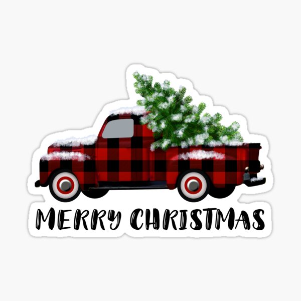 Buffalo Plaid Vintage Truck with Christmas Tree Sticker