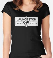 Launceston Tasmania with World Map Coordinates GPS Women's Fitted Scoop T-Shirt