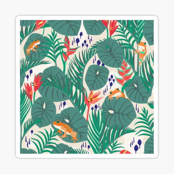 Vibrant Jungle Frog Paradise - Cream Sticker