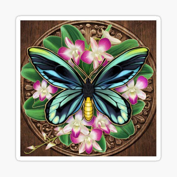 Gilded Queen Alexandria's Birdwing and Orchids Sticker