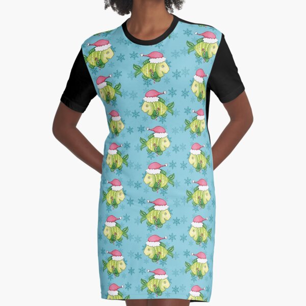 Santa Christmas Fish Graphic T-Shirt Dress