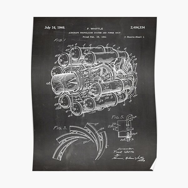 Airplane Jet Engine Patent - Airline Engine Art - Black Chalkboard Poster