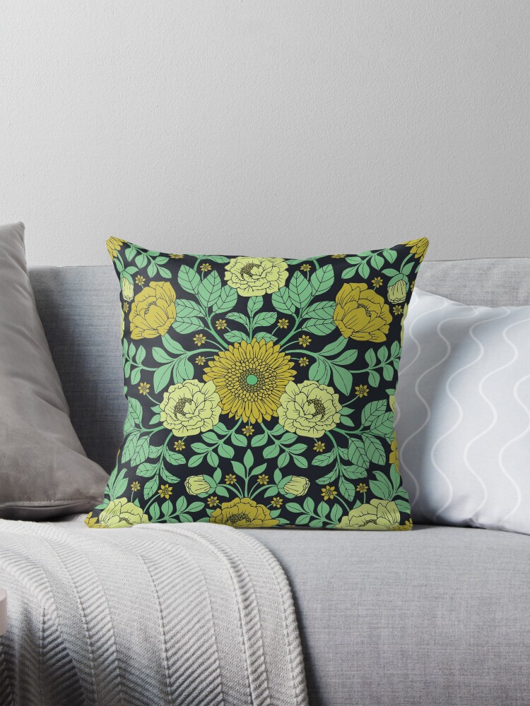 Seafoam Green, Mustard Yellow and Navy Blue Floral