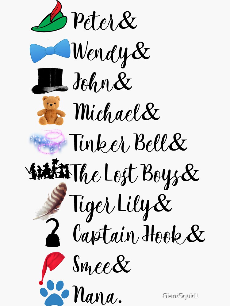 "Peter Pan Names" Sticker by GiantSquid1 Redbubble