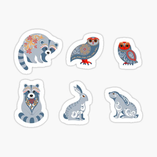 Item preview, Cute animals-owls, raccoons, rabbits. Folklore style. designed and sold by Skaska.