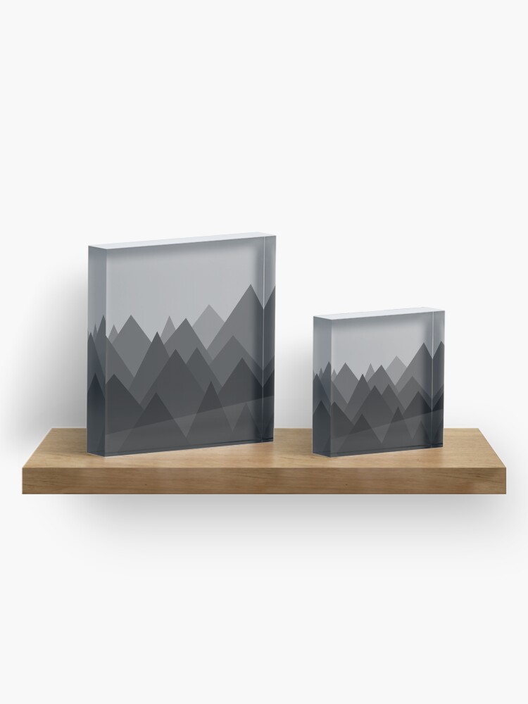 Alternate view of Black and White Abstract Mountains Acrylic Block