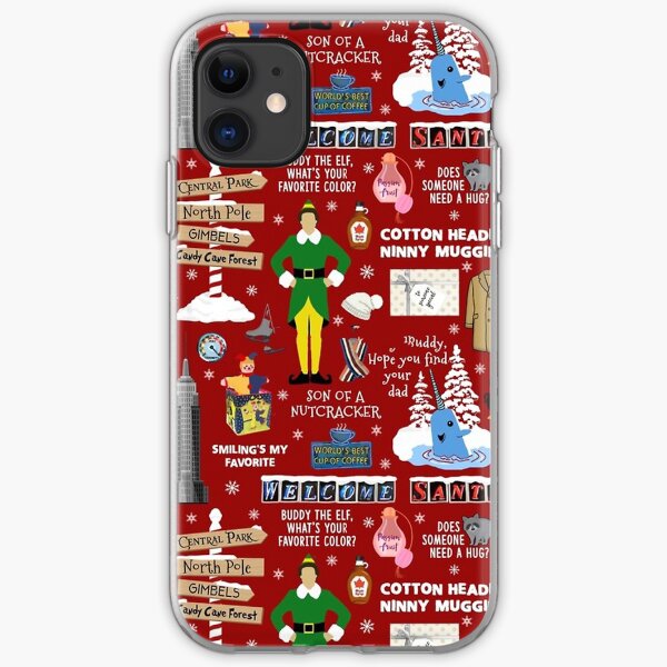 Buddy the Elf collage, Red background iPhone Soft Case