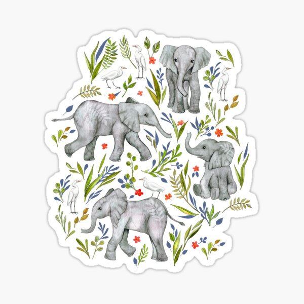Item preview, Baby Elephants and Egrets in Watercolor - navy blue designed and sold by micklyn.