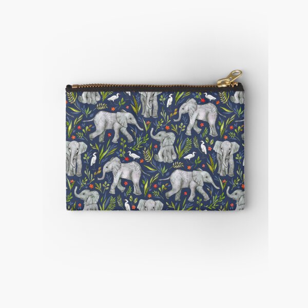 Item preview, Baby Elephants and Egrets in Watercolor - navy blue designed and sold by micklyn.