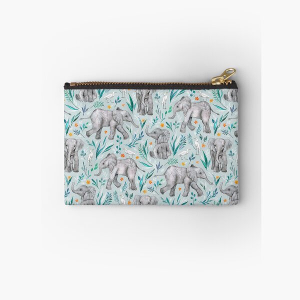 Item preview, Baby Elephants and Egrets in Watercolor - egg shell blue designed and sold by micklyn.