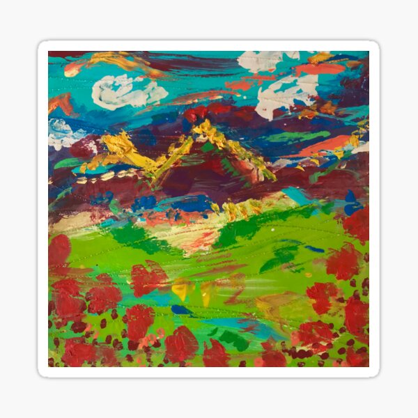 Landscape Poppy Mountains Sticker