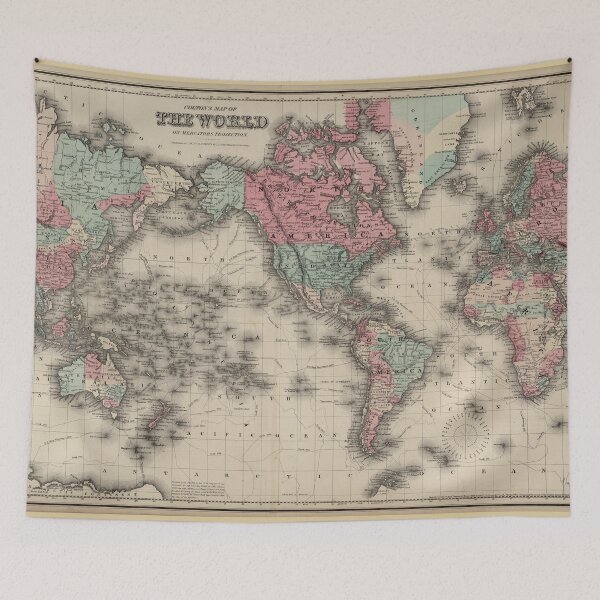 Item preview, Vintage Map of The World (1869) designed and sold by BravuraMedia.