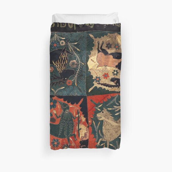 MEDIEVAL BESTIARY, DEER, UNICORN,CENTAUR AND LION Red Blue Antique Scandinavian Embroidery Duvet Cover