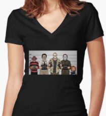 Horror Collage Funny Killer Mugshot Women's Fitted V-Neck T-Shirt