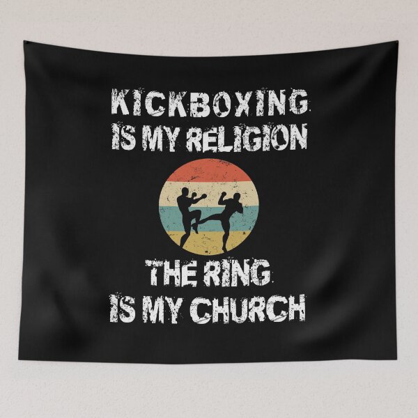 Aperçu de l'œuvre Le kickboxing est ma religion Kickboxer Arts Martiaux Rétro créée et vendue par Basti09.