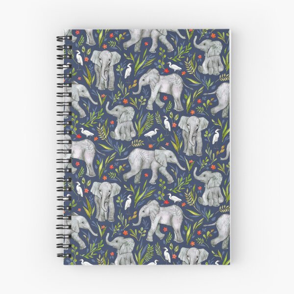 Item preview, Baby Elephants and Egrets in Watercolor - navy blue designed and sold by micklyn.