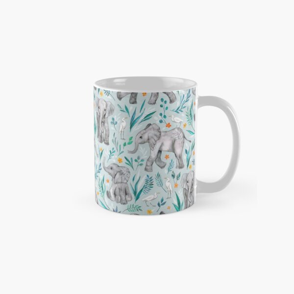 Item preview, Baby Elephants and Egrets in Watercolor - egg shell blue designed and sold by micklyn.