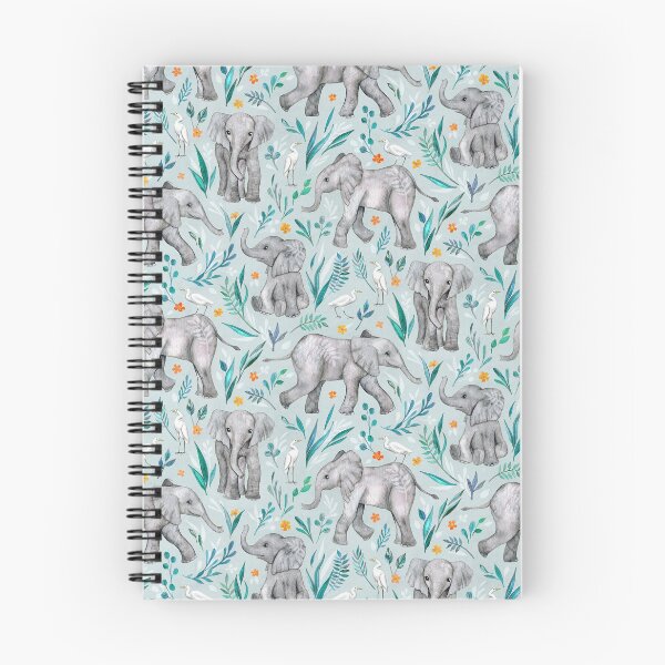 Item preview, Baby Elephants and Egrets in Watercolor - egg shell blue designed and sold by micklyn.