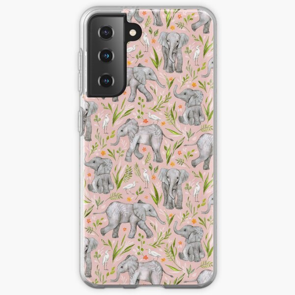 Baby Elephants and Egrets in watercolor - blush pink Samsung Galaxy Soft Case