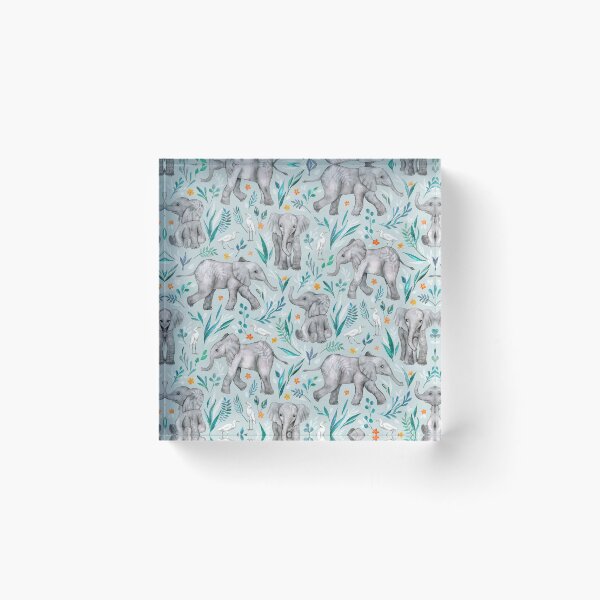 Item preview, Baby Elephants and Egrets in Watercolor - egg shell blue designed and sold by micklyn.