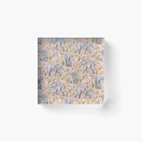 Item preview, Baby Elephants and Egrets in watercolor - blush pink designed and sold by micklyn.