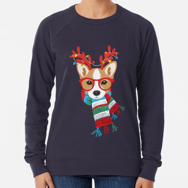 Corgi Navidad vacaciones reno luces de navidad Sudadera ligera