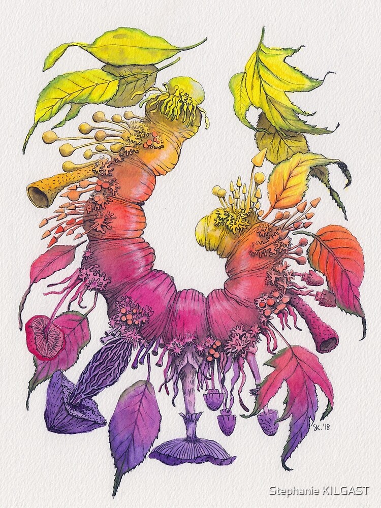 Caterpillar, Leaves and Mushrooms - Change - Watercolor Illustration by PetitPlat