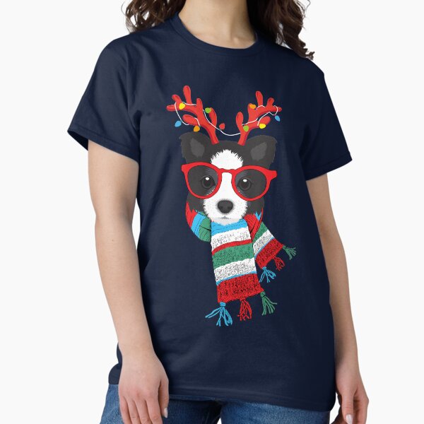 Vista previa del artículo con la obra «Border Collie Navidad vacaciones Reno luces de Navidad», diseñado y vendido por vilily.