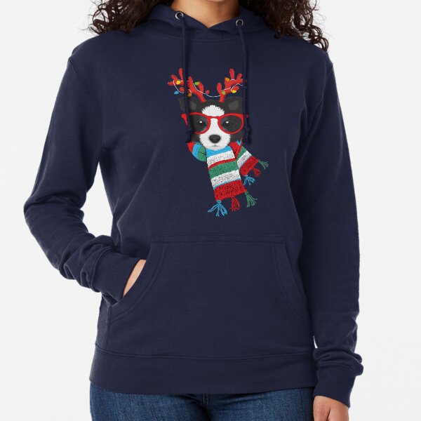 Border Collie Xmas Holidays Reindeer Christmas Lights Lightweight Hoodie