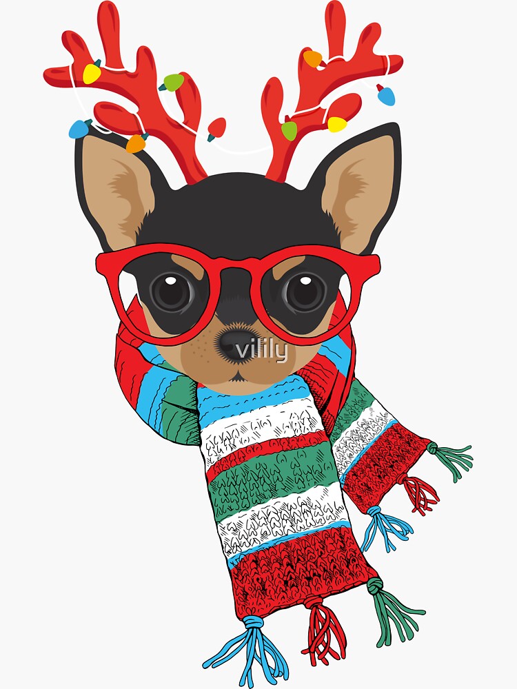 "Chihuahua Xmas Holidays Reindeer Christmas Lights" Sticker For Sale By ...