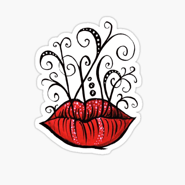 Weird lips ink drawing Sticker