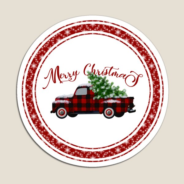 Merry Christmas Vintage Red Plaid Truck Magnet