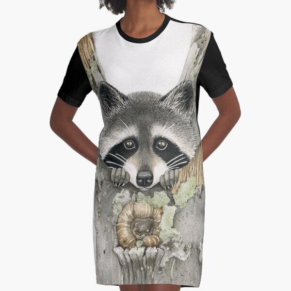 Peek-A-Boo Raccoon Graphic T-Shirt Dress