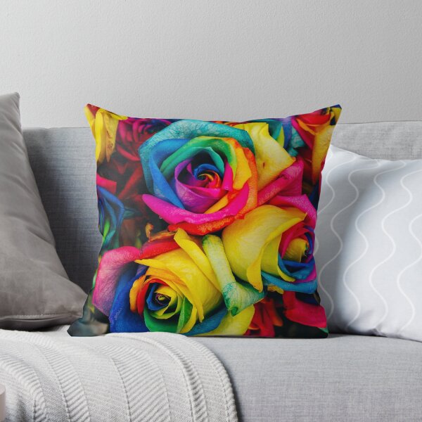 Rainbow Roses Bright Colourful Stunning Throw Pillow