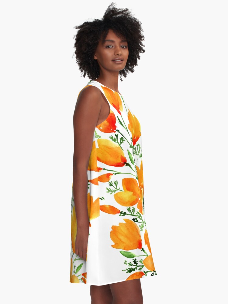 Alternate view of Watercolor California poppies A-Line Dress