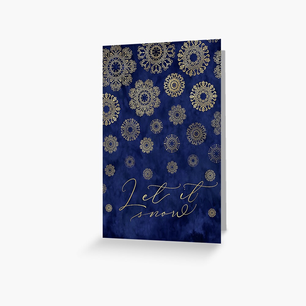 Let it snow, gold lace snowflakes in the night sky (2) Greeting Card